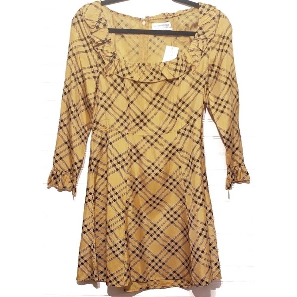 Urban Outfitters Gold Plaid Long Sleeve Dress Women's Size Small